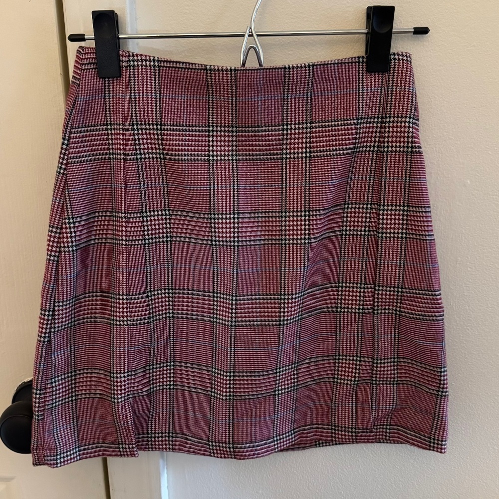 Brandy Melville Plaid Mini Tight Skirt with Slit One Size